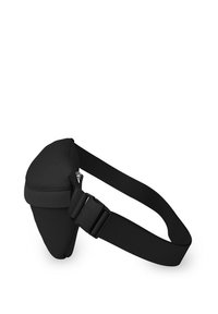 Černá zipová taška na kolena s nastavitelným textilním popruhem, vybavená polstrovaným povrchem pro pohodlí a elegantním tvarovaným designem.