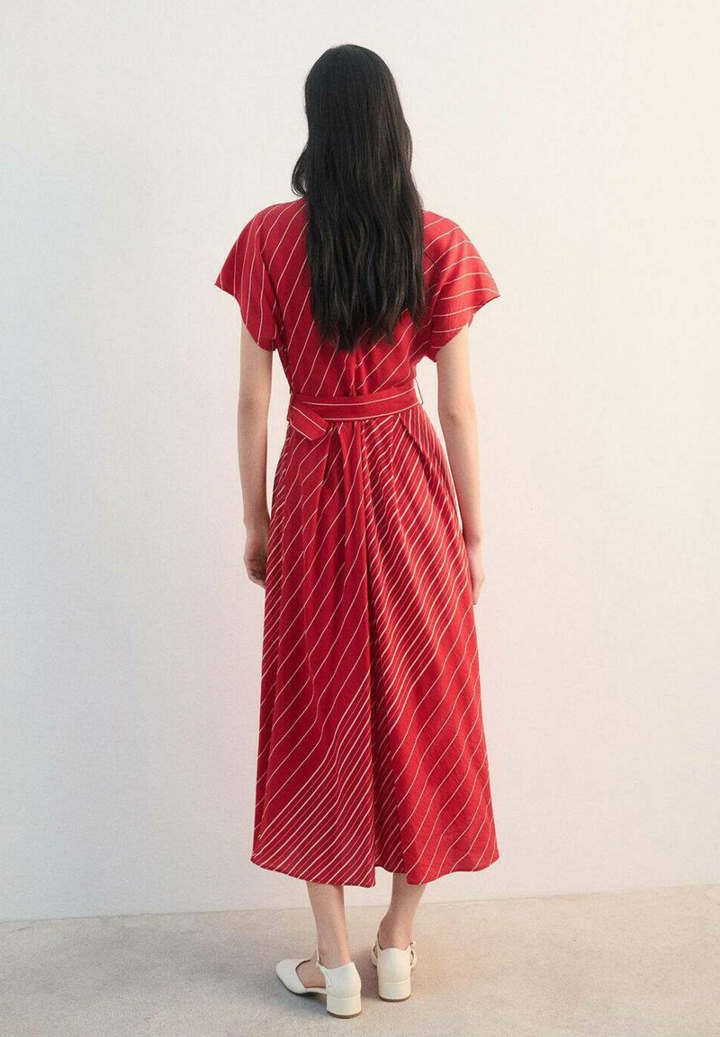 mango red striped dress Mango MNG Women's XXS 100% Polyester Red Striped Gathered Dress NWT