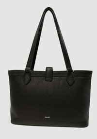 Borsa a spalla nera in pelle texturizzata con doppi manici e chiusura a calamita, con piccolo logo "GAUDI" al centro in basso.