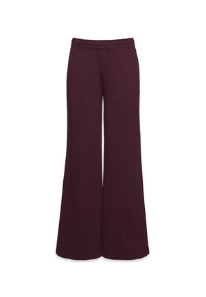 Ciemnofioletowe spodnie szerokie z elastycznym pasem i pionowymi przeszyciami z przodu.