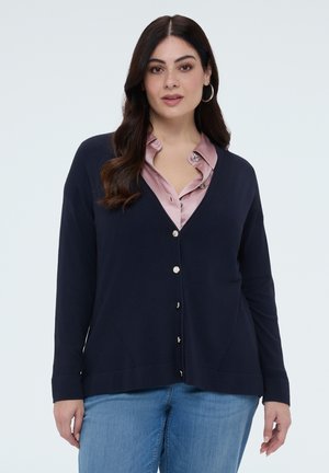 SCOLLO A V CON BOTTONI - Cardigan - blu