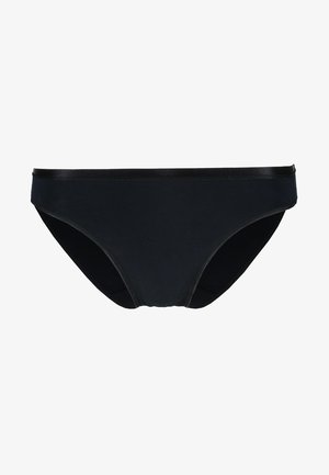 Culotte de bikini noire en tissu lisse, avec une coupe standard, une taille élastique et un minimum de coutures.