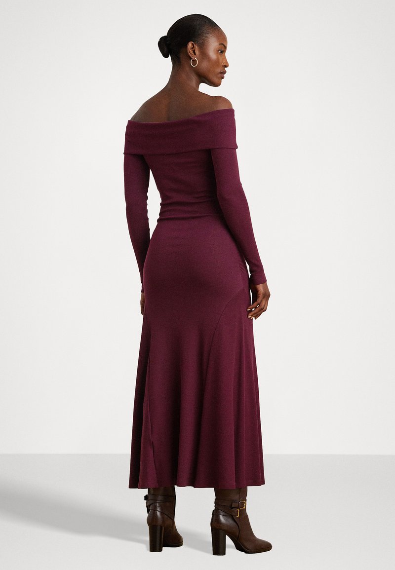 Lauren Ralph Lauren RIB KNIT OFF THE SHOULDER MIDI DRESS - Day dress -  pinot noir/bordeaux - Zalando
