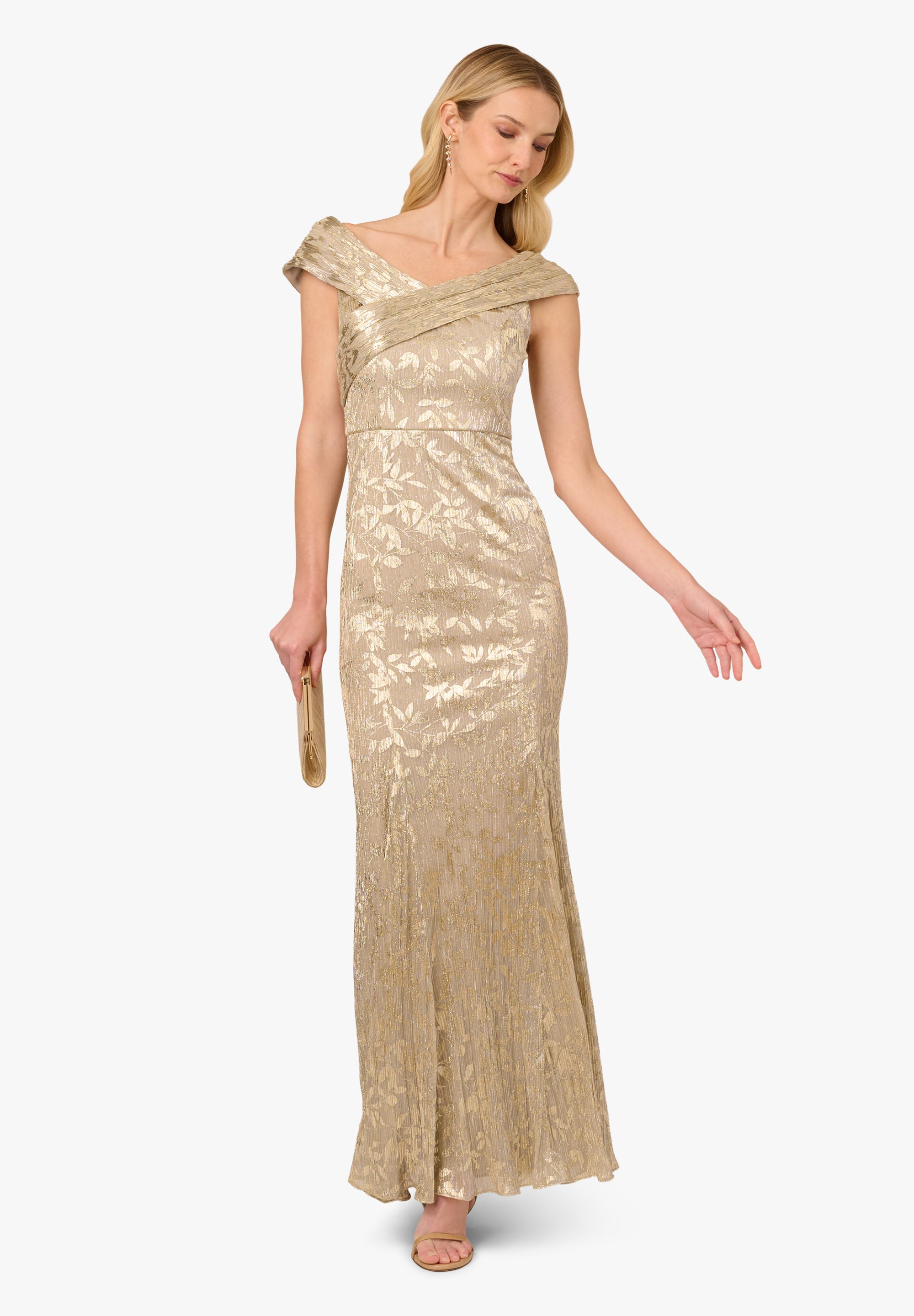 adrianna papell champagne dress Adrianna Papell Platinum 40375 - Long Mesh Sheath Dress