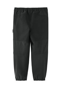 Schwarze Hose mit elastischem Bund, schmal zulaufenden Beinen und Nahtdetails. Hergestellt aus strukturiertem Stoff, der sich für legere Freizeitkleidung eignet.
