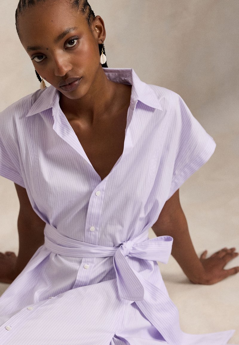 purple striped shirt dress Women's Preppy Game Day Stripe Dress
