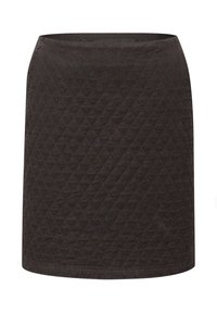 Tikkattu tummanharmaa hame timanttikuvioinnilla, suoralla siluetilla ja sileällä vyötärönauhalla. Kankaan pinta on hienovaraisesti raidallinen.