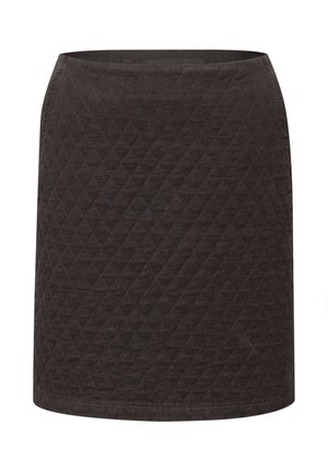 Gonna trapuntata grigio scuro con motivo a rombi, caratterizzata da una silhouette dritta e una vita liscia. La trama del tessuto è lievemente rigata.