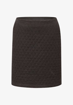 Gonna trapuntata grigio scuro con motivo a rombi, caratterizzata da una silhouette dritta e una vita liscia. La trama del tessuto è lievemente rigata.