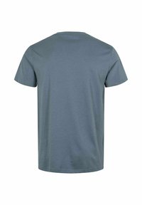 Tričko s krátkým rukávem a kulatým výstřihem v jemně modrošedé barvě z bavlny. Hladká textura, žádné viditelné vzory ani loga, jednoduchý design na zadní straně.