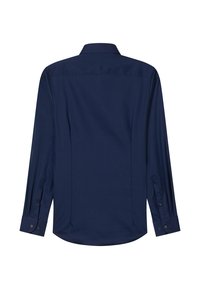 Navyblaues Langarmhemd mit klassischem Kragen, geknöpften Manschetten und glatter Webstruktur. Verfügt über ein schlichtes, sauberes Rückendesign.