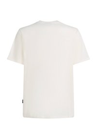 Weißes Kurzarm-T-Shirt aus weichem Baumwollstoff. Mit rundem Ausschnitt und ohne sichtbare Grafiken. Etikett am unteren linken Naht genäht.