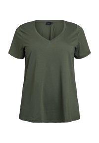 Zizzi KURZÄRMELIGES MIT V-AUSSCHNITT - Camiseta básica - thyme
