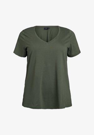 Zizzi KURZÄRMELIGES MIT V-AUSSCHNITT - Navadna majica - thyme