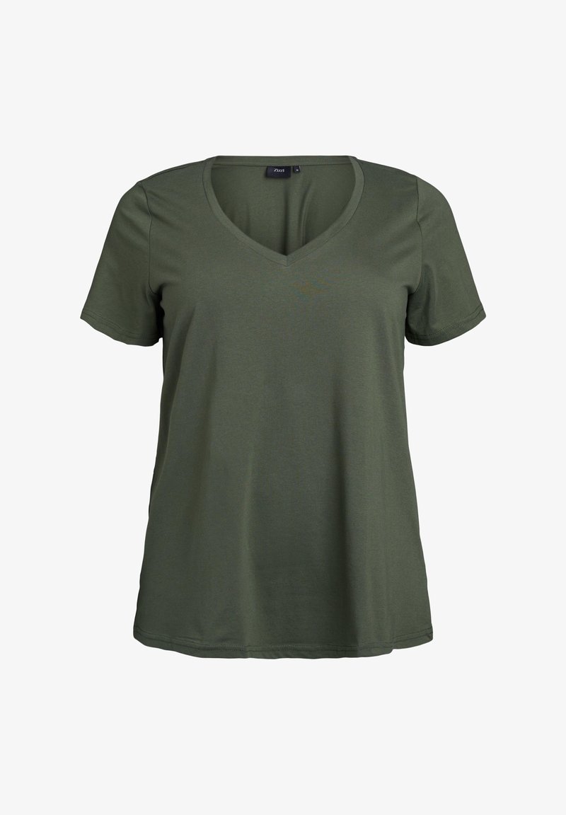 Zizzi KURZÄRMELIGES MIT V-AUSSCHNITT - Navadna majica - thyme