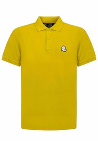 Polo giallo realizzato in cotone leggero. Presenta una pattina a tre bottoni e un piccolo logo bianco e nero sul lato sinistro del petto.