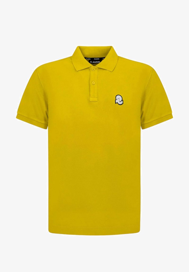 Polo giallo realizzato in cotone leggero. Presenta una pattina a tre bottoni e un piccolo logo bianco e nero sul lato sinistro del petto.
