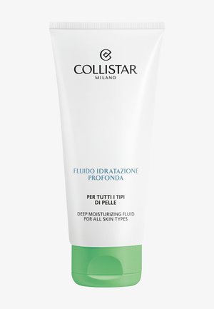 Tube blanc de fluide hydratant profond Collistar Milano pour tous types de peaux avec bouchon à clapet vert.