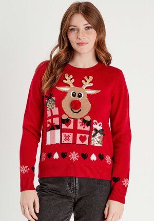 MIT POMPON UND PAILLETTEN - Strickpullover - rouge