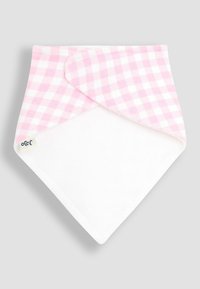 Babylätzchen mit rosa-weißem Vichykaro-Muster in dreieckiger Form, weicher Baumwolltextur und weißer saugfähiger Unterseite.