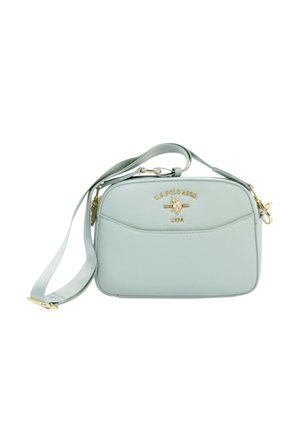 Borsa a tracolla rettangolare azzurro chiaro con tracolla regolabile e logo dorato U.S. Polo Assn. sul davanti.