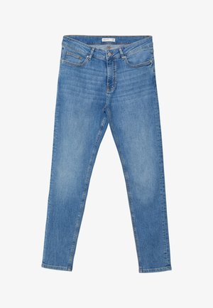 Blaue Jeans aus Denim mit einem klassischen Fünf-Taschen-Design, geradem Bein und einem dezenten, ausgewaschenen Finish. Mit Metallknopfverschluss und Akzenten in der Naht.