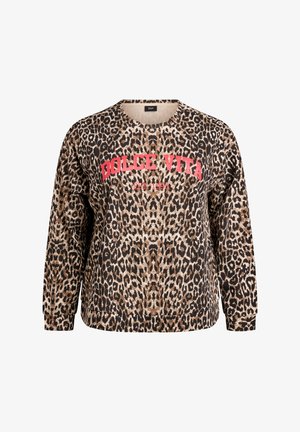 Leopard print long-sleeve sweatshirt with red "DOLCE VITA EST. 1995" text on the front and a round neckline.