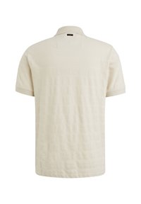 Kortærmet polo skjorte i lysebeige med et struktureret stof med diskrete vandrette striber og en klassisk foldet krave.
