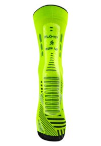 Calzino a compressione verde neon con design testurizzato. Presenta accenti a motivo, linee di supporto e una finitura in tessuto morbido e traspirante.
