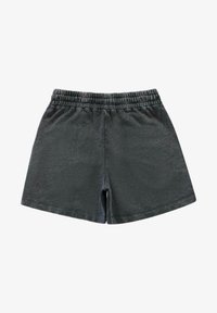 Donkergrijze katoen shorts met een elastische tailleband, voorzien van een gladde textuur en een comfortabele pasvorm, tot boven de knie gesneden.