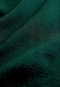 Temno zelena teksturirana tkanina z rebrastim vzorcem, z vidnimi gubami in mehko, tkanino površino za taktilno privlačnost.