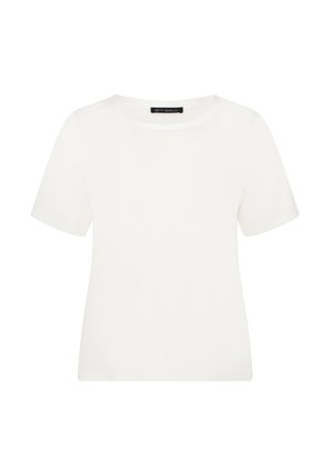 Biały t-shirt z krótkim rękawem, okrągłym dekoltem oraz metką "Betty Barclay" na wewnętrznej stronie tyłu kołnierza.
