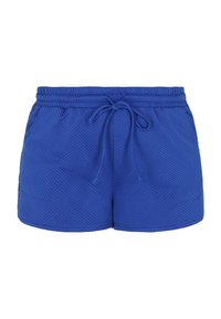 Blaue Badshorts mit einem strukturierten Muster aus dreieckigen Formen, einem elastischen Bund und verstellbarem Kordelzug für eine bequeme Passform.