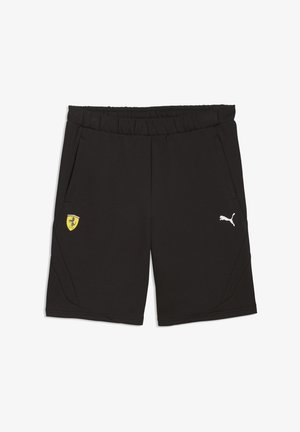 Sorte atletikshorts med elastik i taljen, sidelommer, Ferrari-logo på venstre ben og Puma-logo på højre ben.