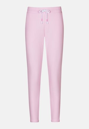 Roze joggingsbroek met een trekkoord in de taille, taps toelopende pijpen en een zachte textuur. Ontworpen voor comfort met een casual stijl.
