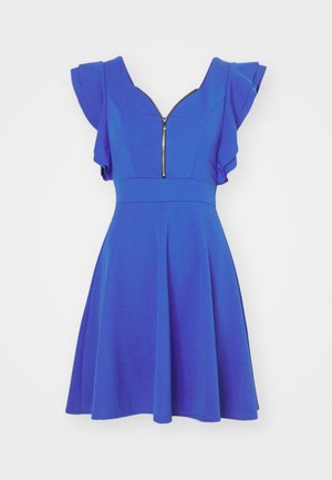 WAL G., DANYA RUFFLE SLEEVE ZIP SKATER DRESS - Trikoomekko - electric blue