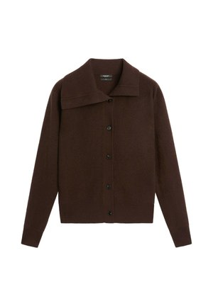 Massimo Dutti, PURL KNIT FUNNEL NECK CARDIGAN - Cardigan - dark brown
