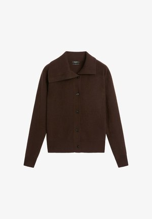 Massimo Dutti, PURL KNIT FUNNEL NECK CARDIGAN - Cardigan - dark brown