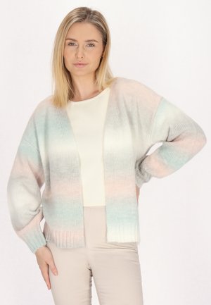 Cardigan con gradiente pastello e una morbida texture lavorata a maglia. Presenta una vestibilità rilassata, apertura frontale e polsini e orlo a costine.