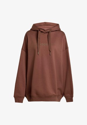 Sudadera color burdeos con bolsillo canguro, capucha ajustable con cordón, puños acanalados y un sutil logo en relieve en el frente.