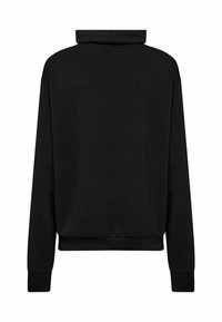 Sweatshirt noir avec un col montant, des manches longues et une coupe décontractée. Fabriqué à partir d'un tissu doux et texturé avec un ourlet et des poignets côtelés.