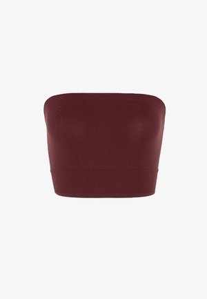 Burgundy strapless topp i ett mjukt och stretchigt material. Har en ribbad kant nederst som ger en figurnära silhuett.