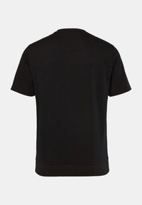 Sort kortærmet t-shirt i blødt stof, med rund hals, lige skæring og en ensfarvet farve uden mønstre eller synlig hardware.