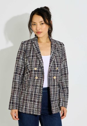 Grain de Malice, VESTE BLAZER EN TWEED COL TAILLEUR - Abrigo corto - marine