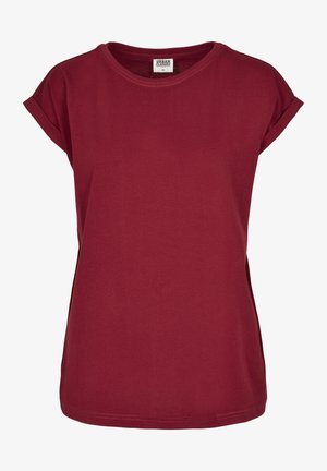 Burgundia lühikeste varrukatega T-särk, mis on valmistatud pehmest puuvillast. Omab ümarat kaela, rullitud varrukaid ja külgmisi lõikeid mugavaks istuvuseks.