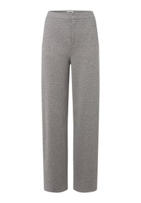 Grijze wolmix broeken met rechte pijpen, een hoge taille en zonder zichtbare zakken of sluitingen.