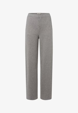 Pantaloni grigi in misto lana a gamba dritta, con vita alta e senza tasche o chiusure visibili.