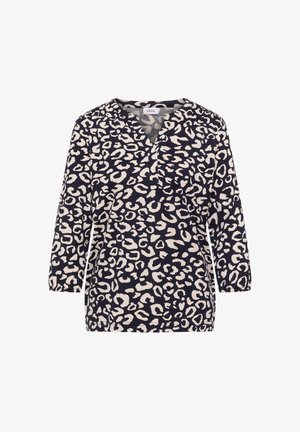 Marinebluse mit Leopardenmuster, mit V-Ausschnitt und langen Ärmeln. Aus weichem Stoff gefertigt, geeignet für die Freizeit.