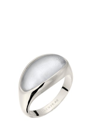 Glat sølv signet ring med en poleret oval top og indgraveret indvendig markering "925 Ag", der angiver sterlingsølv.