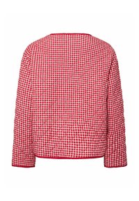 Veste matelassée à carreaux rouges et blancs, manches longues et ourlet droit, vue de dos.